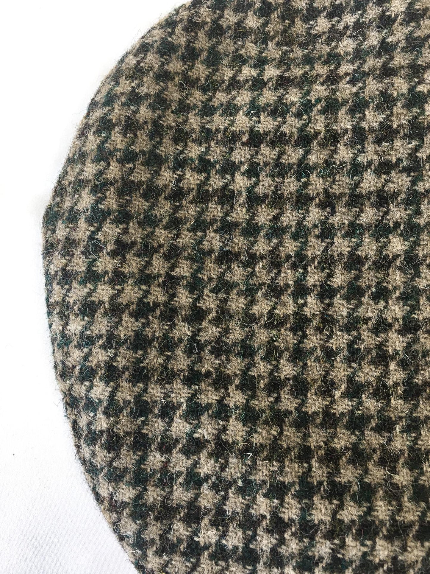 Vintage Harris Tweed Green and Brown Houndstooth Newsboy Drivers Cap, Sz. XL