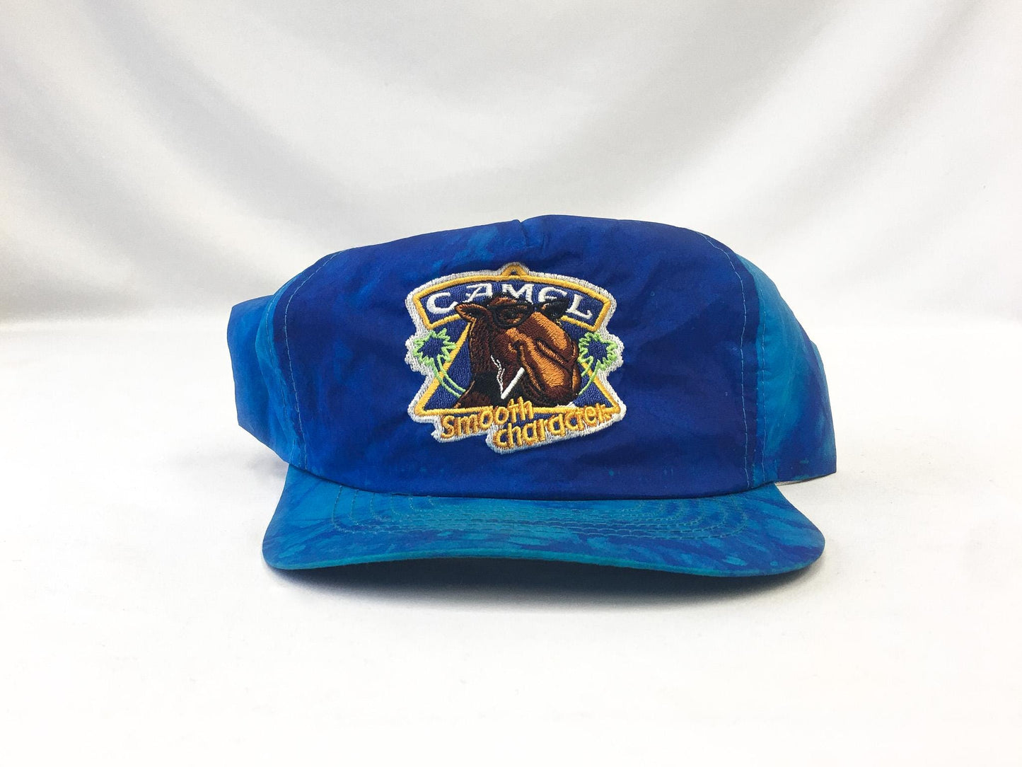 Vintage 90s Camel Smooth Character Caramel Blue Tie-Dye Flatbrim Baseball Cap, Vintage Streetwear Hat