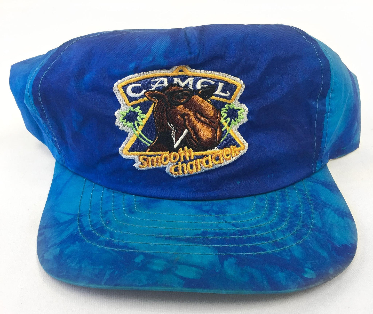 Vintage 90s Camel Smooth Character Caramel Blue Tie-Dye Flatbrim Baseball Cap, Vintage Streetwear Hat