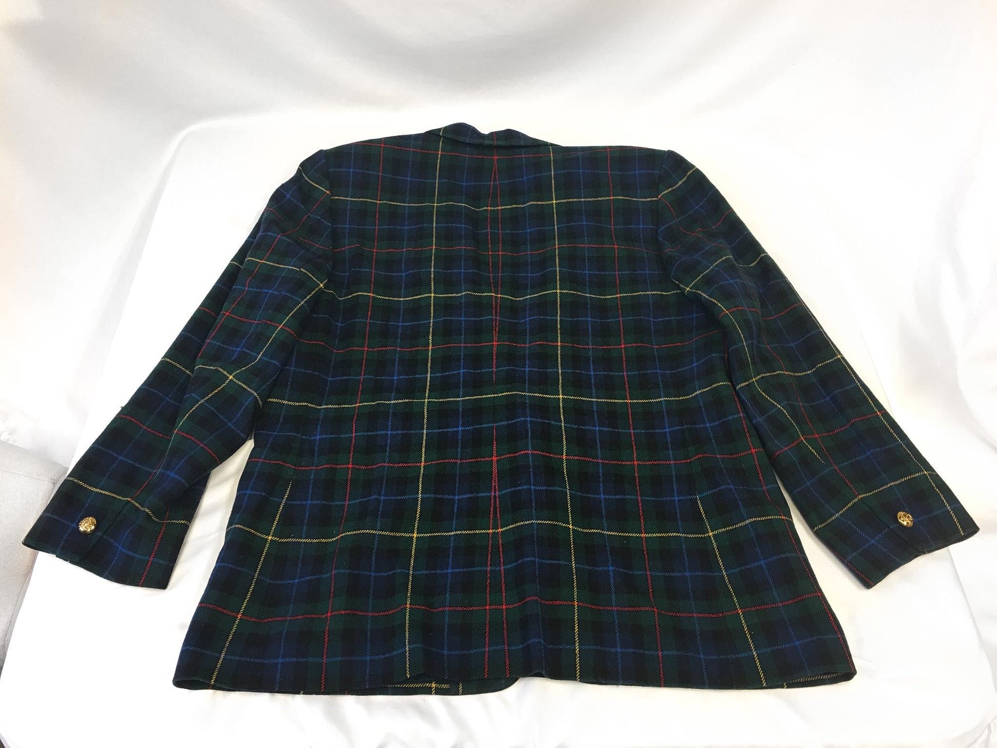 Vintage 80s Pendleton Navy Plaid Tartan Print Wool Blazer, Women's Sz. Vintage 16