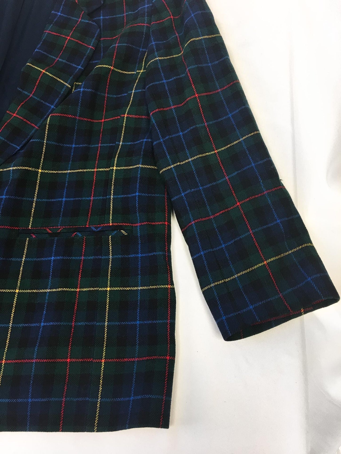 Vintage 80s Pendleton Navy Plaid Tartan Print Wool Blazer, Women's Sz. Vintage 16