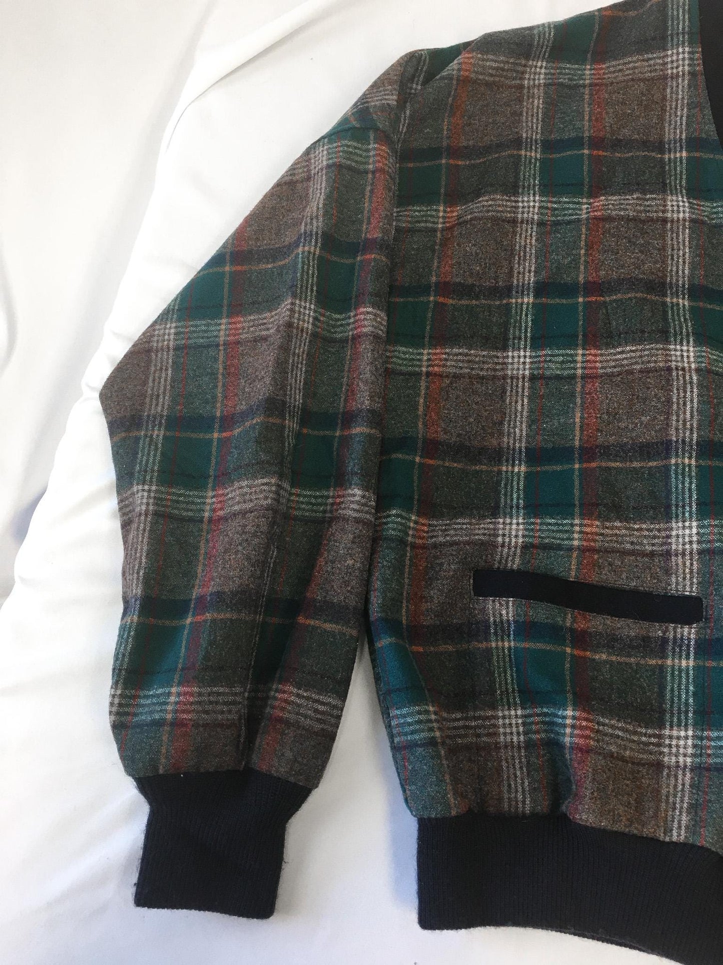 Vintage 60s Pendleton Navy and Brown Plaid Tartan Print Wool Cardigan Sweater, Approx. Men's Sz. M/L