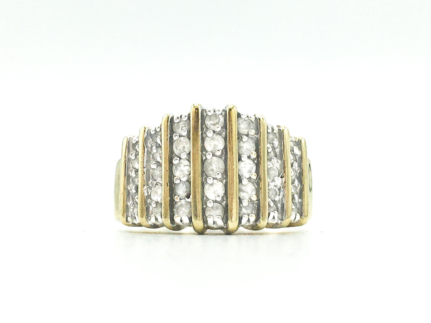 Vintage 10K Yellow Gold 1ct TW Diamond Cocktail Ring, Sz. 10, Vintage Art Deco Old Money Style Ring