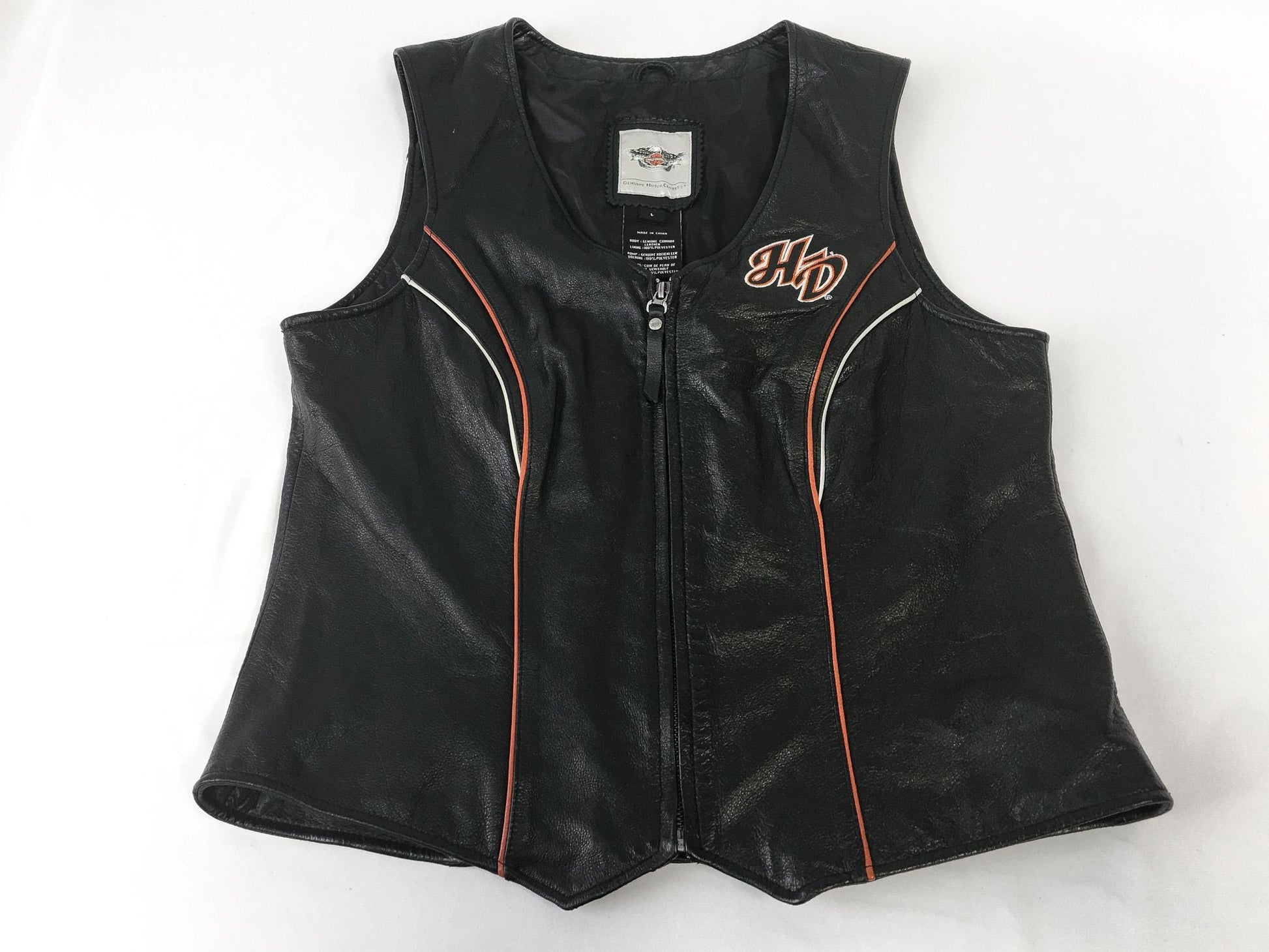 Vintage Inspired Harley Davidson Juneau Black Leather Vest, Women's Sz. L, Vintage Harley Biker Apparel