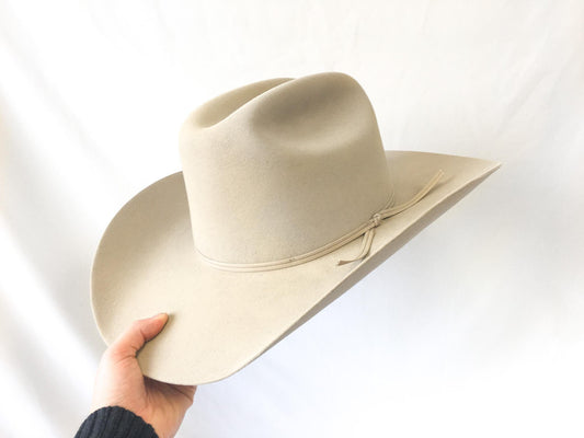 Vintage Stetson 5X Cream/Beige Cowboy Hat with Ribbon Band Detail, Sz. 7 3/8, Vintage Western Hat