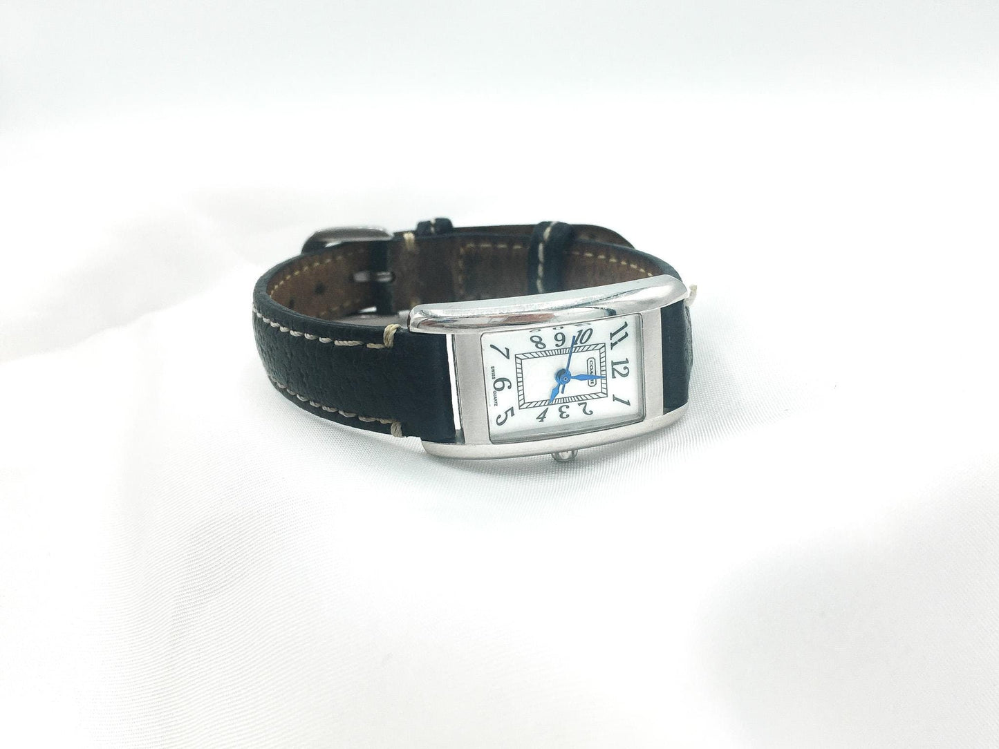 Vintage Coach Women's Stainless Steel Black Leather Band Watch, In Working Condition, Vintage Coach Accessories