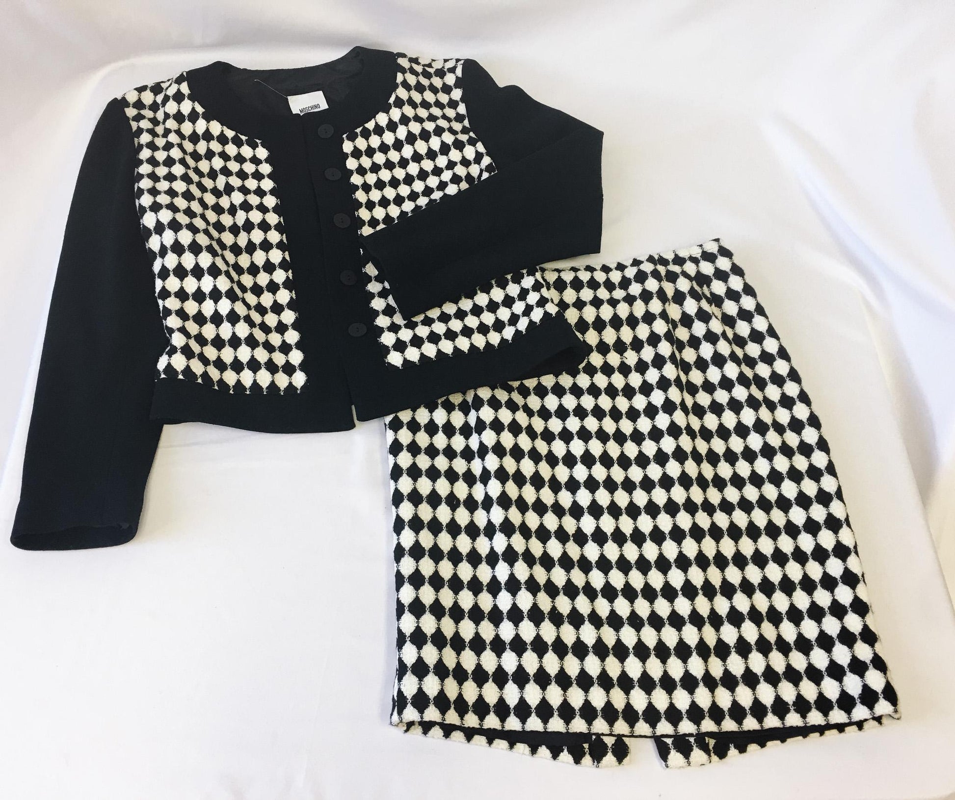 Vintage 90s MOSCHINO Black and White Wool Suit Set