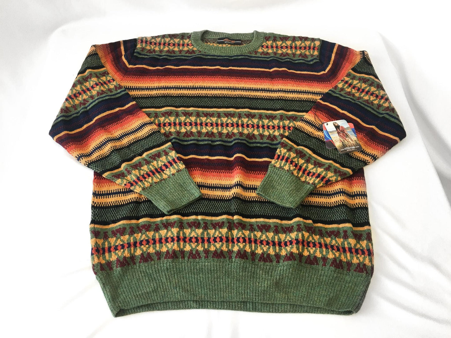 NWT Millmas Alpaca Wool Green Multicolor Abstract Geometric Print Sweater, Men's Sz. XL, Vintage Grandpa Sweater