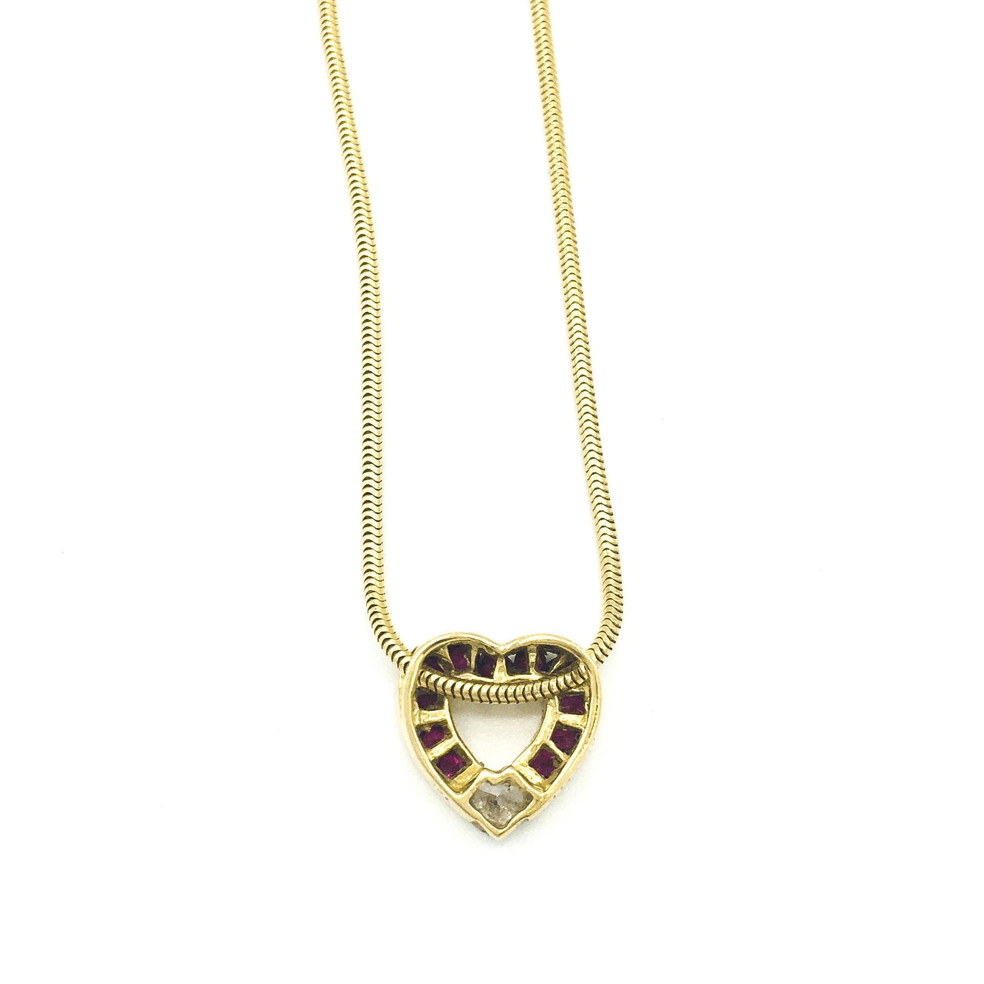 750 18K Gold Charles Krypell Ruby and Diamond Heart Pendant Necklace, 16"