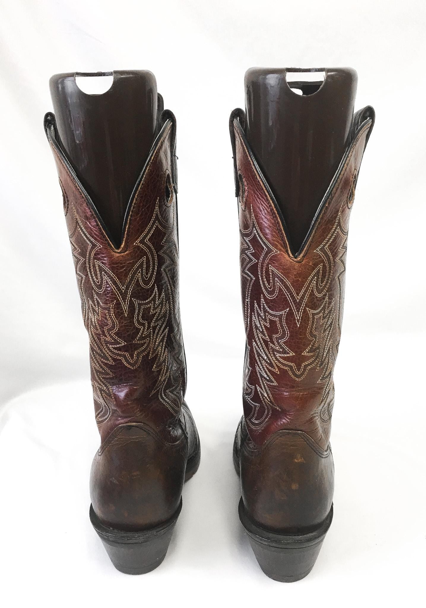 Vintage Double H Two-Toned Brown AG7 Buckaroo Leather Cowboy Boots, Men's Sz. 9D, Vintage Western Boots