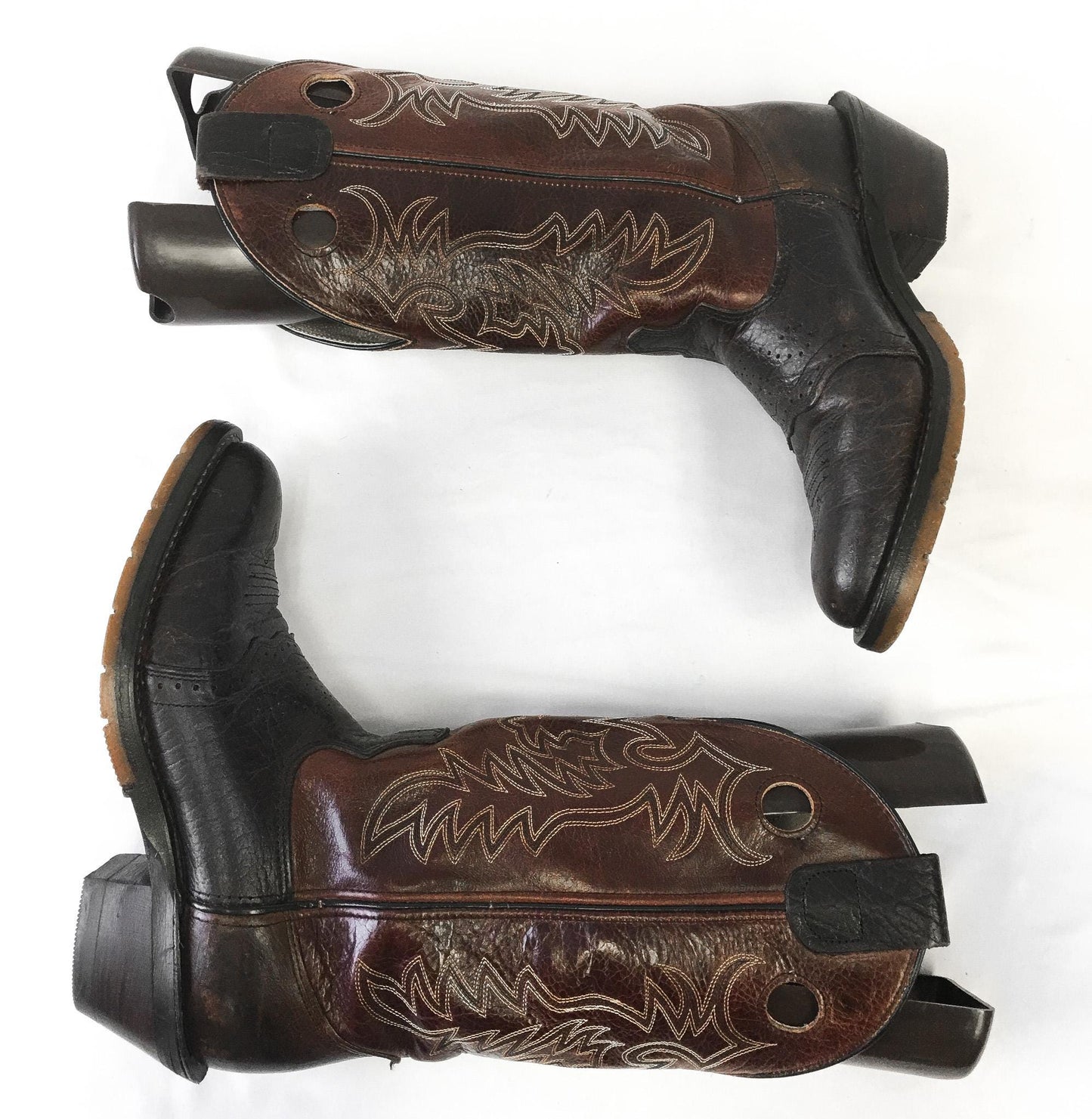 Vintage Double H Two-Toned Brown AG7 Buckaroo Leather Cowboy Boots, Men's Sz. 9D, Vintage Western Boots