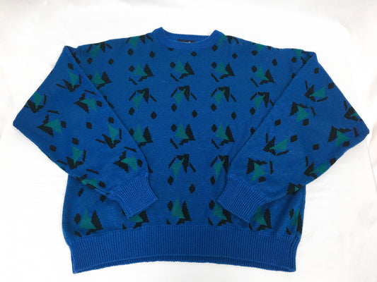 Vintage Wrangler Blue Abstract Geometric Print Sweater, Men's Sz. L, Vintage Grandpa Sweater