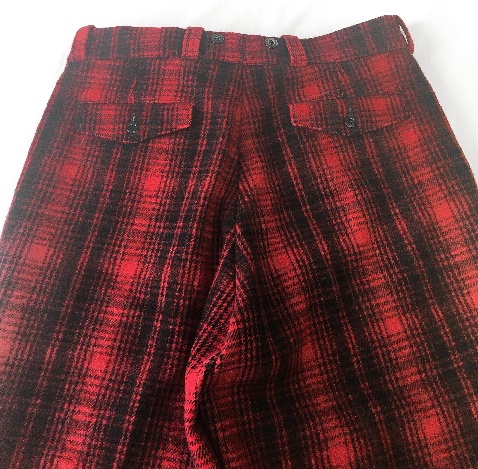 Vintage 80s Woolrich Red Plaid Wool Hunting Field Jogger Pants, Style #1983, Sz. 36" x 30"