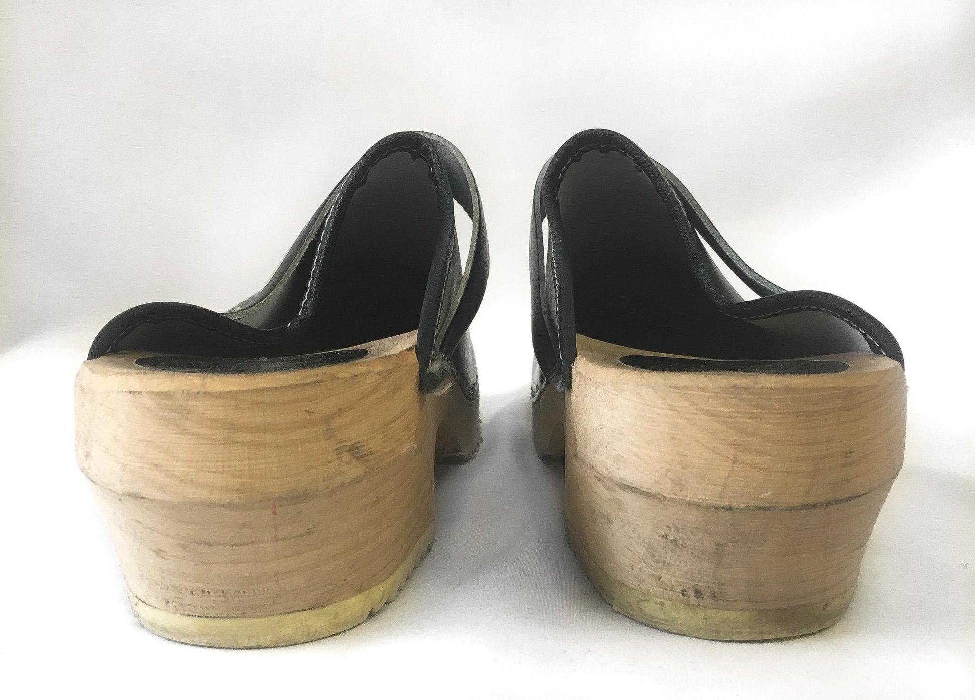 Vintage Dala-Clogs Black Floral Painted Leather Wooden Clogs, Sz. 42, Approx. US Women's Sz. 10