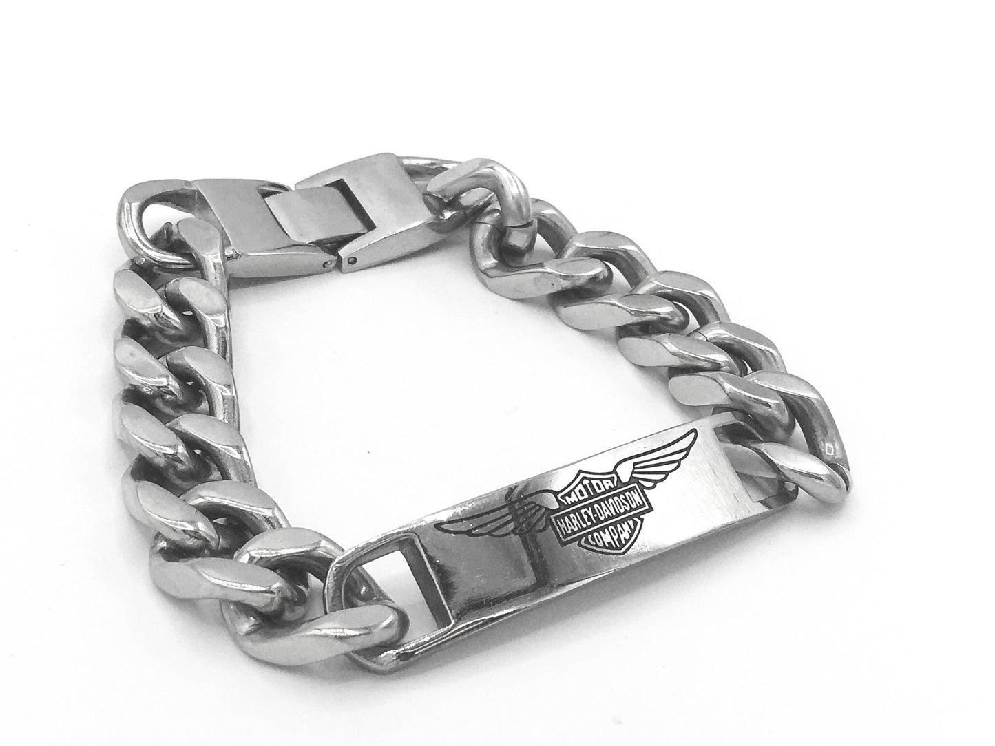 Stainless Steel Harley Davidson Silver 5mm Chain Link Bracelet, 9", Harley Biker Motorcycle Bracelet