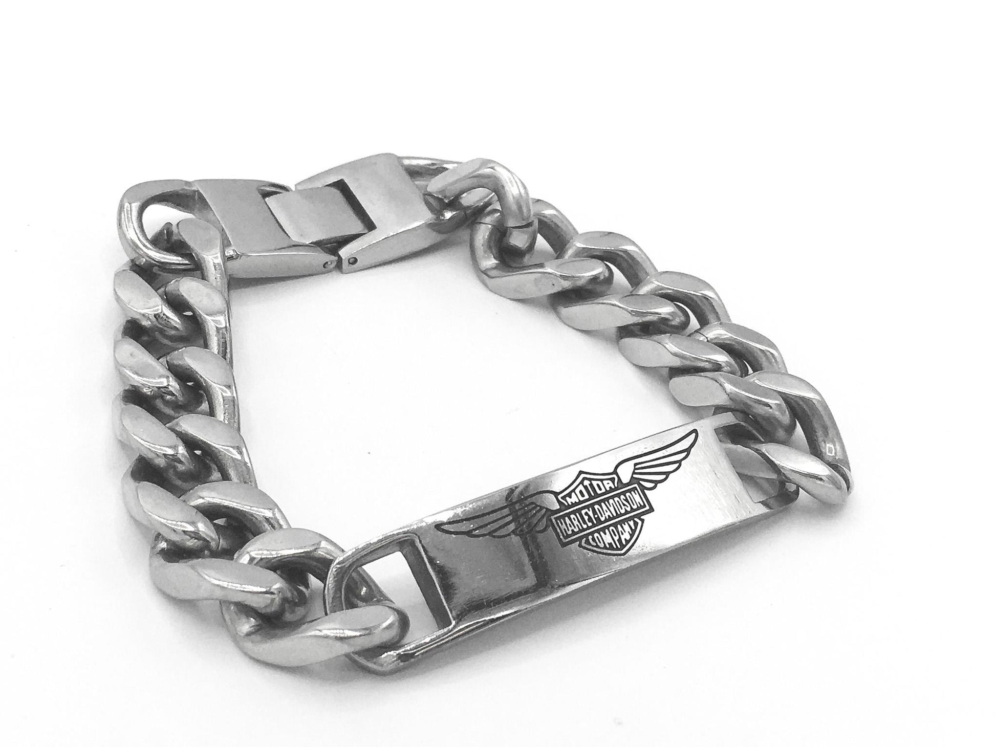 Stainless Steel Harley Davidson Silver 5mm Chain Link Bracelet, 9", Harley Biker Motorcycle Bracelet