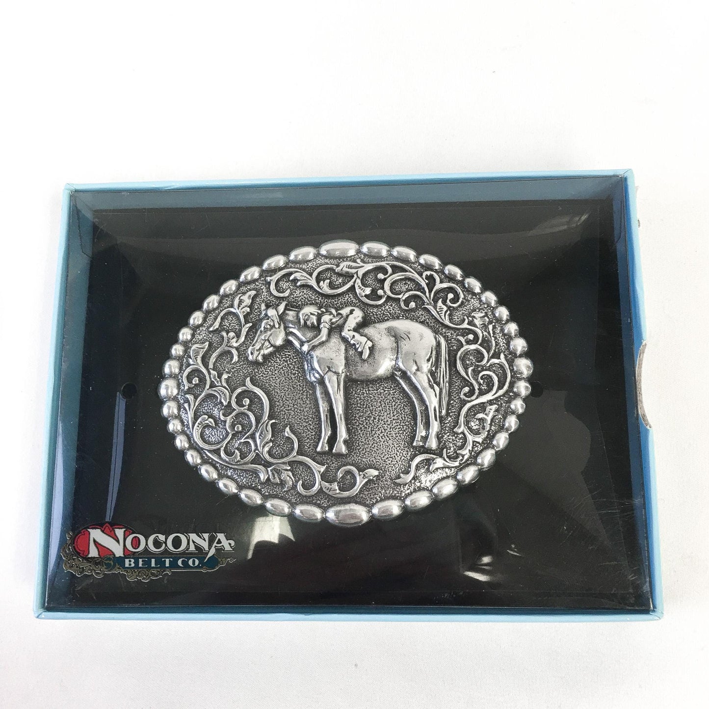 Vintage Nocona New in Box Youth "First Love" Silver Toned Horse Child Belt Buckle, Vintage Western Belt Buckle