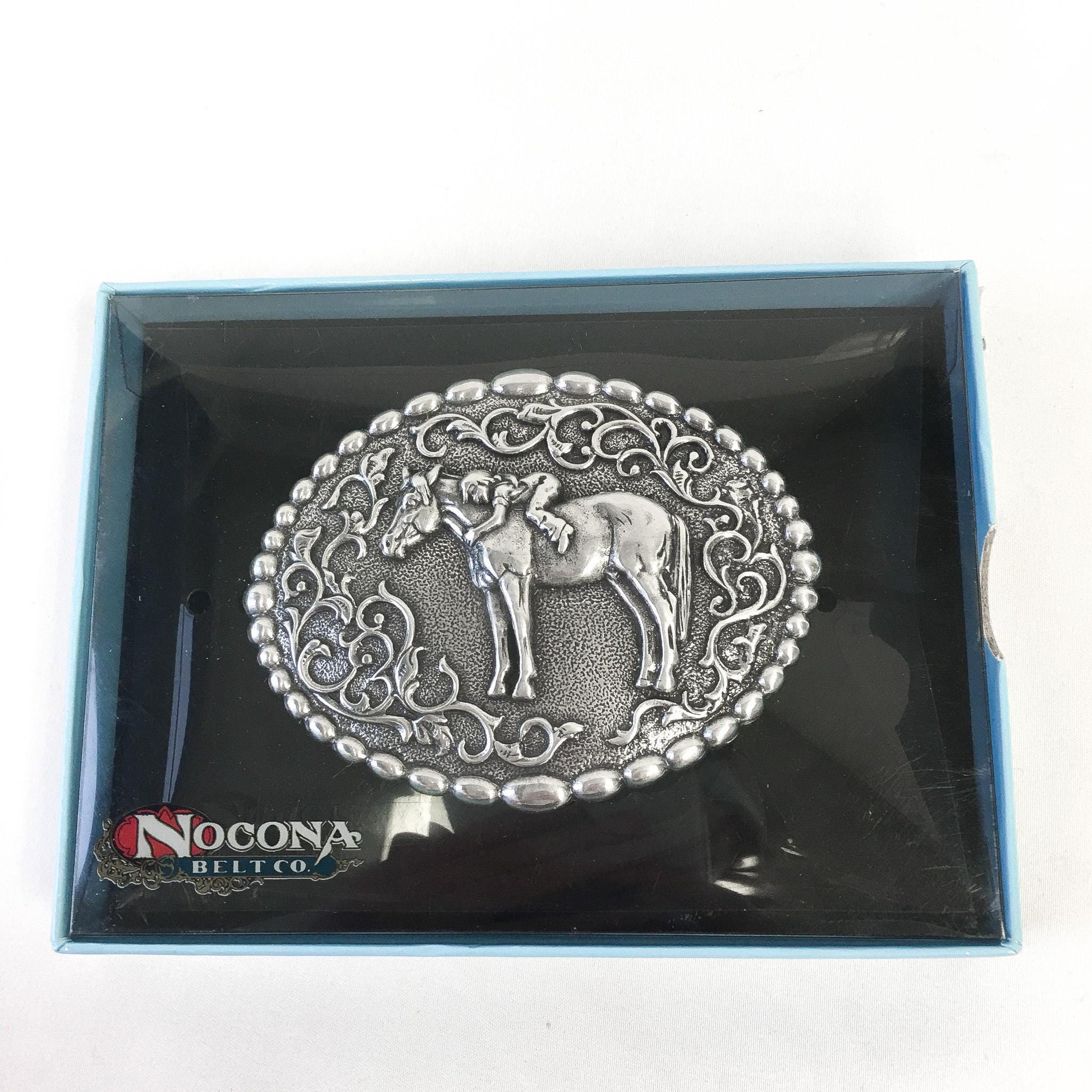 Vintage Nocona New in Box Youth "First Love" Silver Toned Horse Child Belt Buckle, Vintage Western Belt Buckle