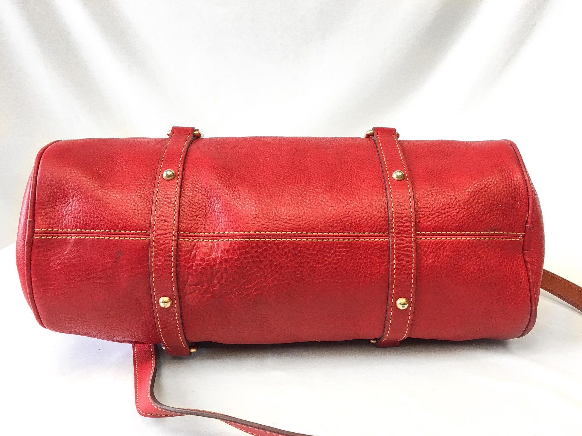 Vintage Dooney and Bourke Florentine Red Leather Satchel with Crossbody Strap, Vintage Dooney Handbag