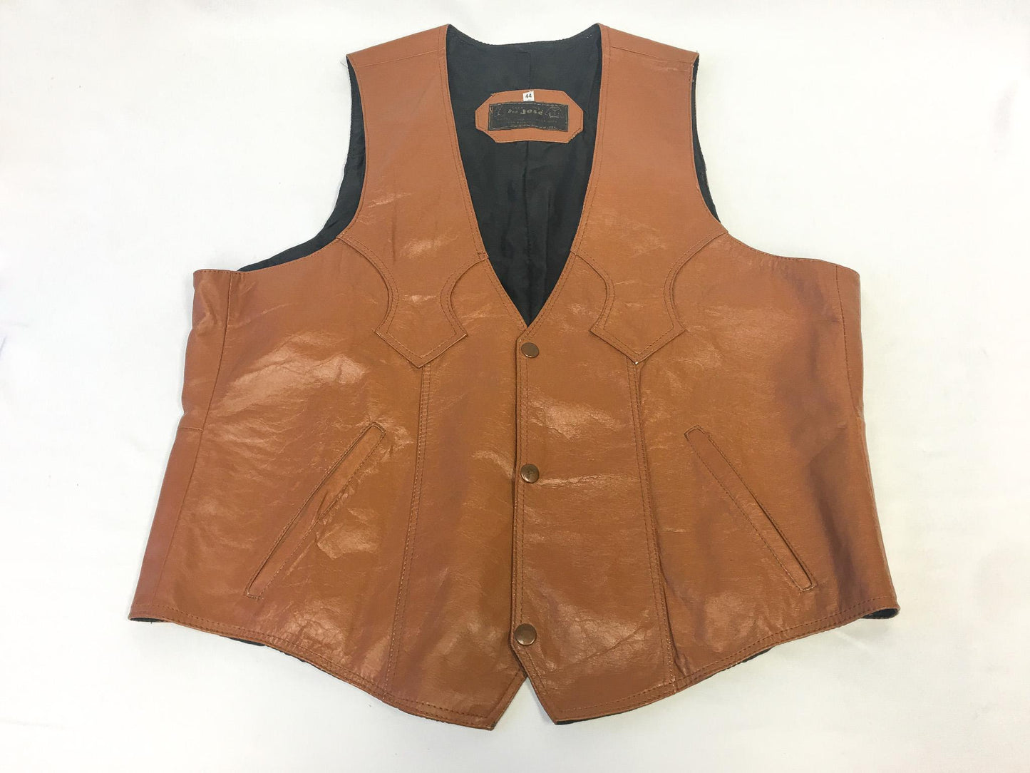 Vintage 70s Don Jose Brown Leather Vest, Men's Sz. 44, Made in Mexico, Vintage Western Vest