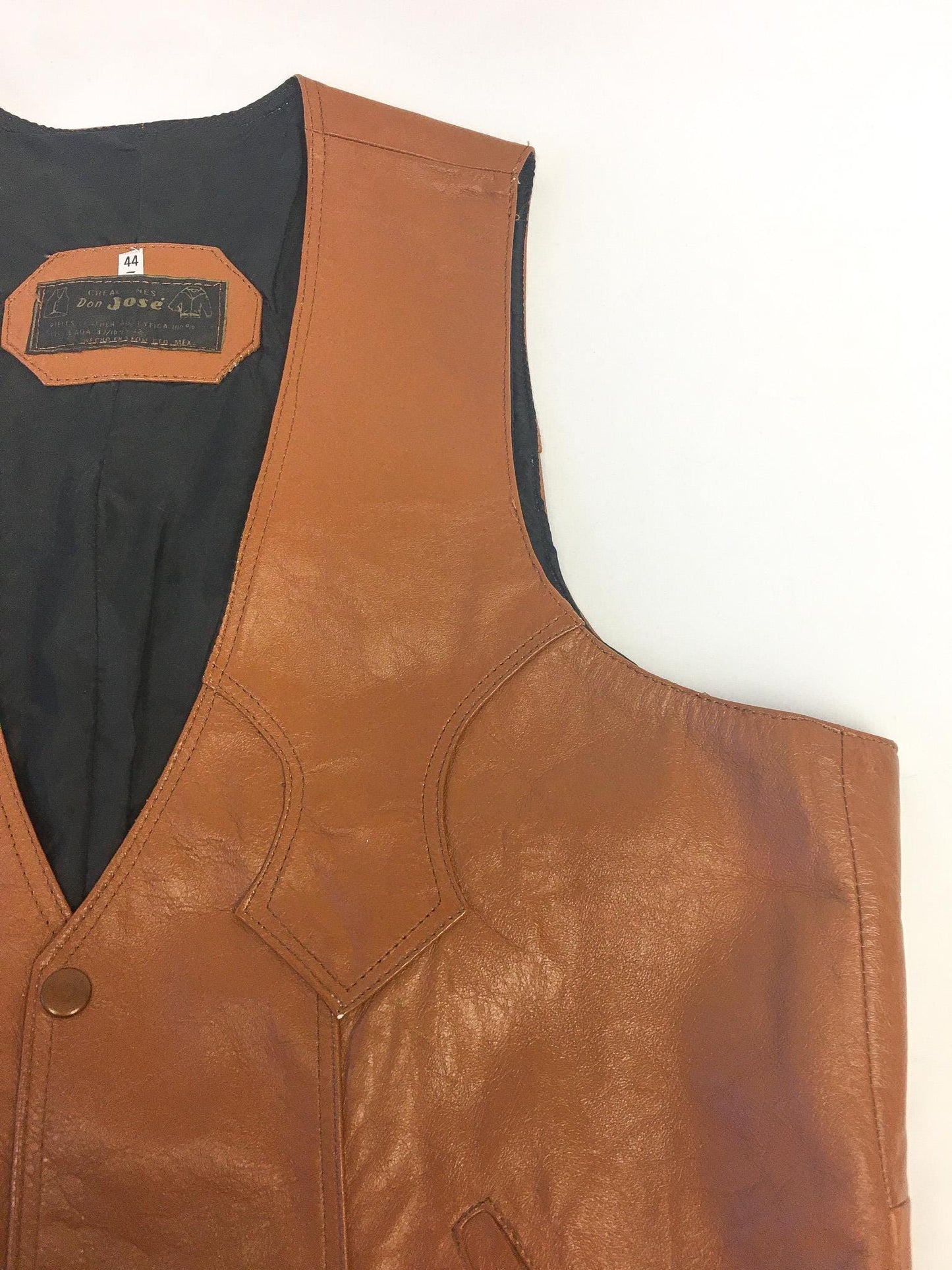 Vintage 70s Don Jose Brown Leather Vest, Men's Sz. 44, Made in Mexico, Vintage Western Vest