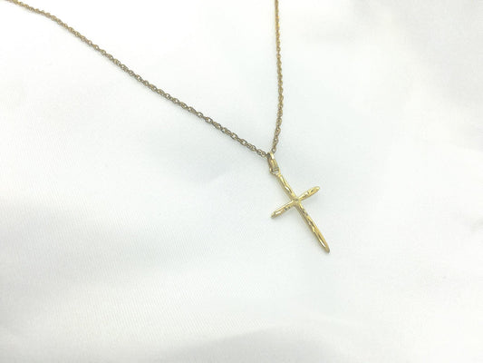 14K HFB (HF Barrows) Etched Cross Pendant on 12K Gold Filled 16" 1mm Chain, Simple Everyday Cross Necklace