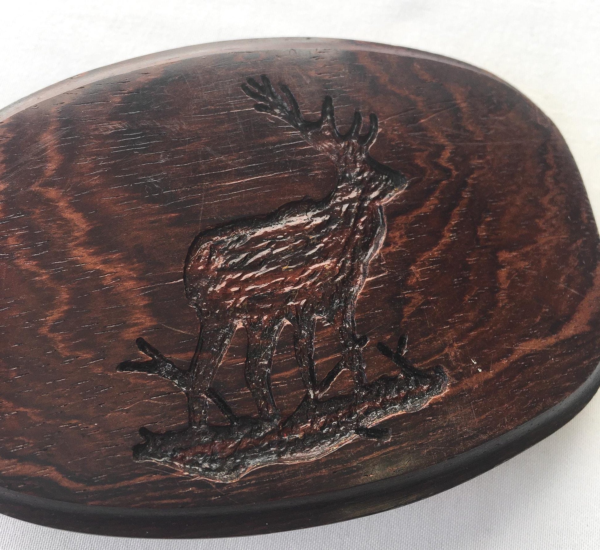 Vintage 90s Handcrafted Deer Engraved Wooden Belt Buckle, Vintage Western Accessories