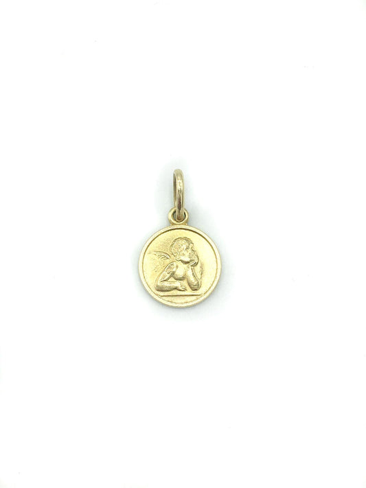 14K Italy Gold Guardian Angel Pendant, .5mm, Simple Dainty Angel Necklace