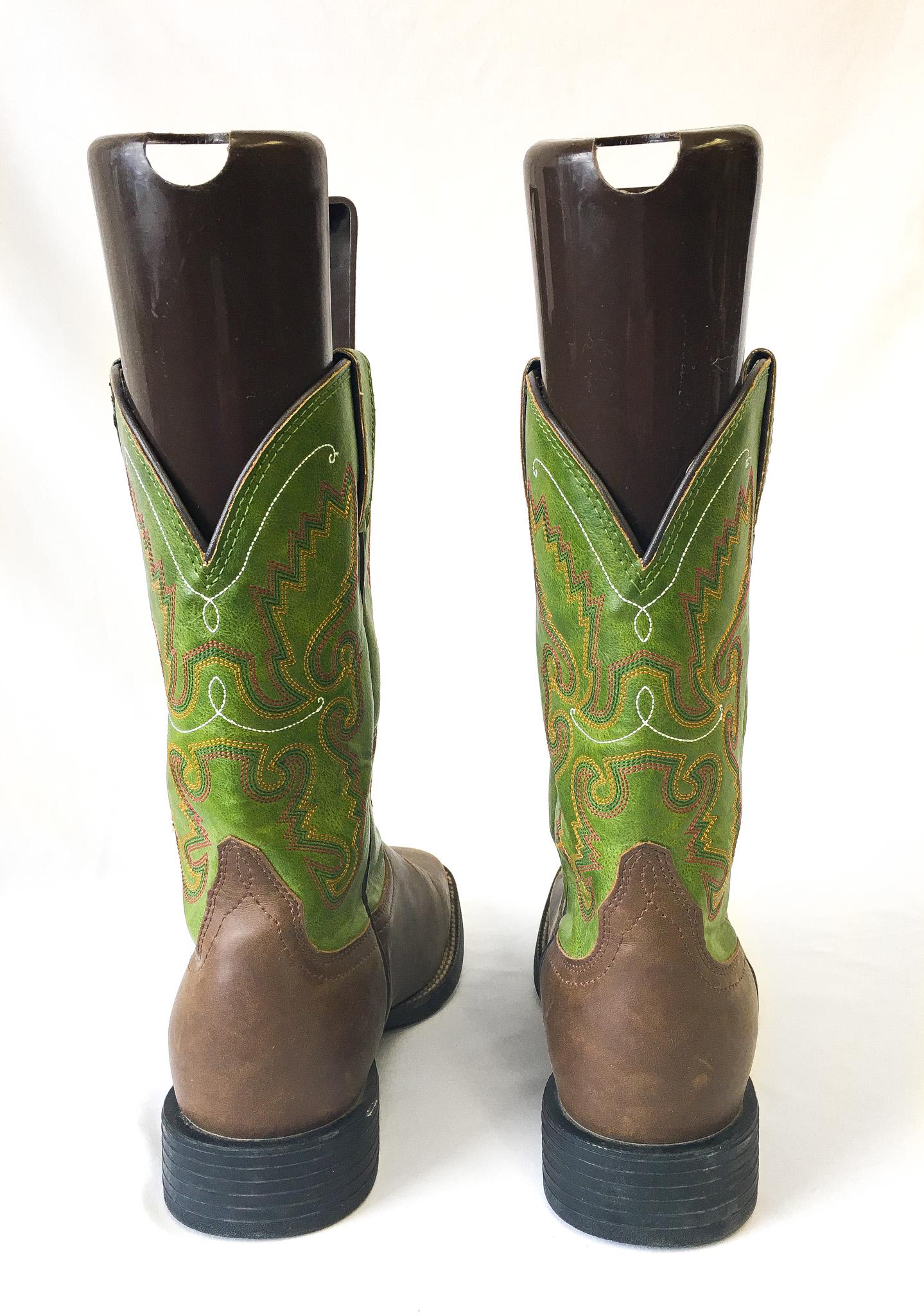 Vintage Inspired Justin Hinton Green Brown Cowboy Boots, Men's Sz. 10.5EE, Style #JB1117, Vintage Western Boots