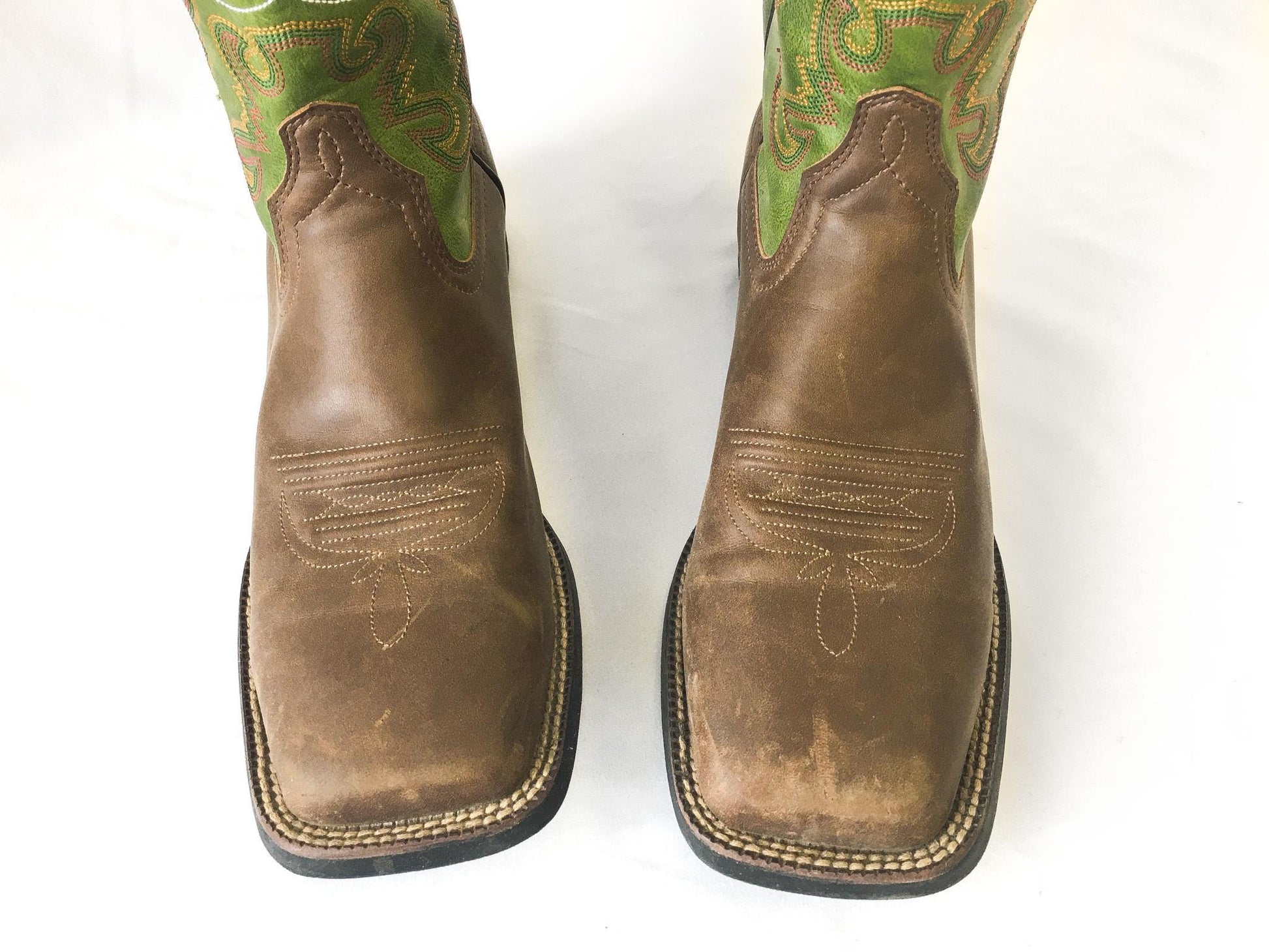 Vintage Inspired Justin Hinton Green Brown Cowboy Boots, Men's Sz. 10.5EE, Style #JB1117, Vintage Western Boots