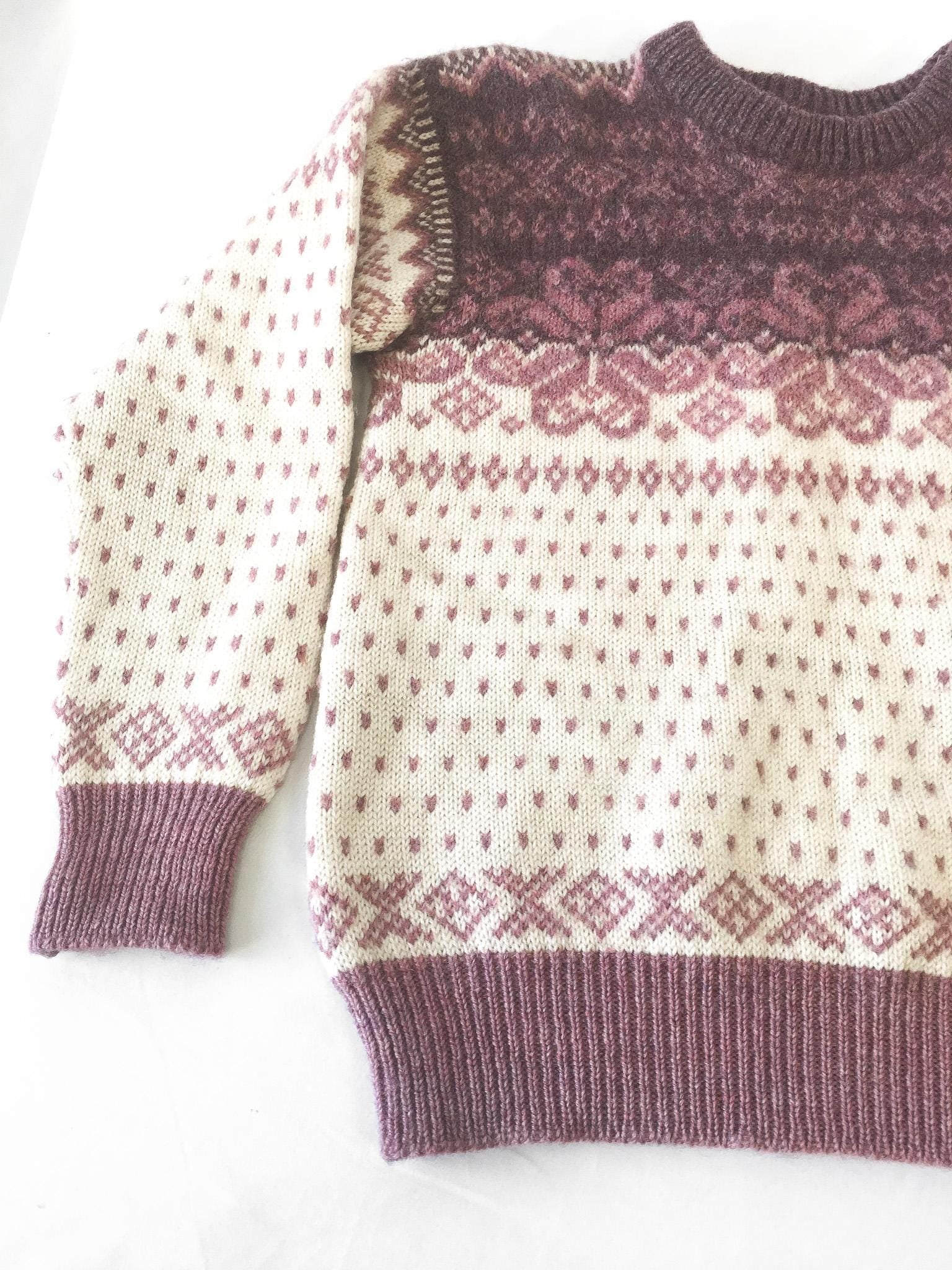 Vintage Dale of Norway Mauve Cream/Beige Wool Crewneck Sweater, Women's Sz. 40, Approx. Sz. XS/S, Vintage Nordic Sweater