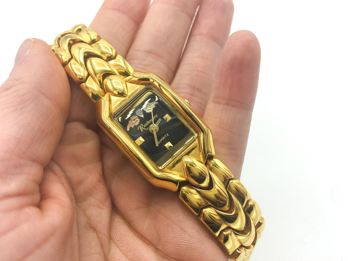 Rushmore Black Hills Gold Gold Toned Leaf Adjustable Watch, In Working Condition, 7.5"