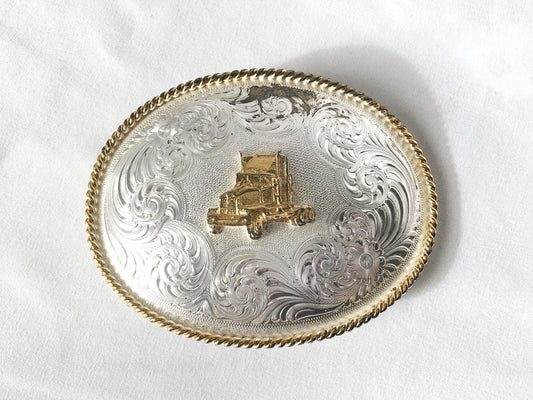 Vintage Montana Silversmiths Gold Silver Tractor Belt Buckle, Vintage Western Belt Buckle