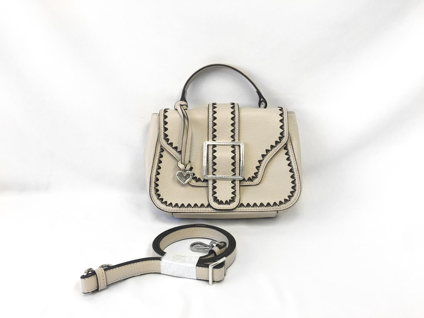 NWOT Brighton Elliot Cream/Off-White Leather Small Flap Top Handle Bag with Detachable Crossbody Strap, Vintage Western Handbag