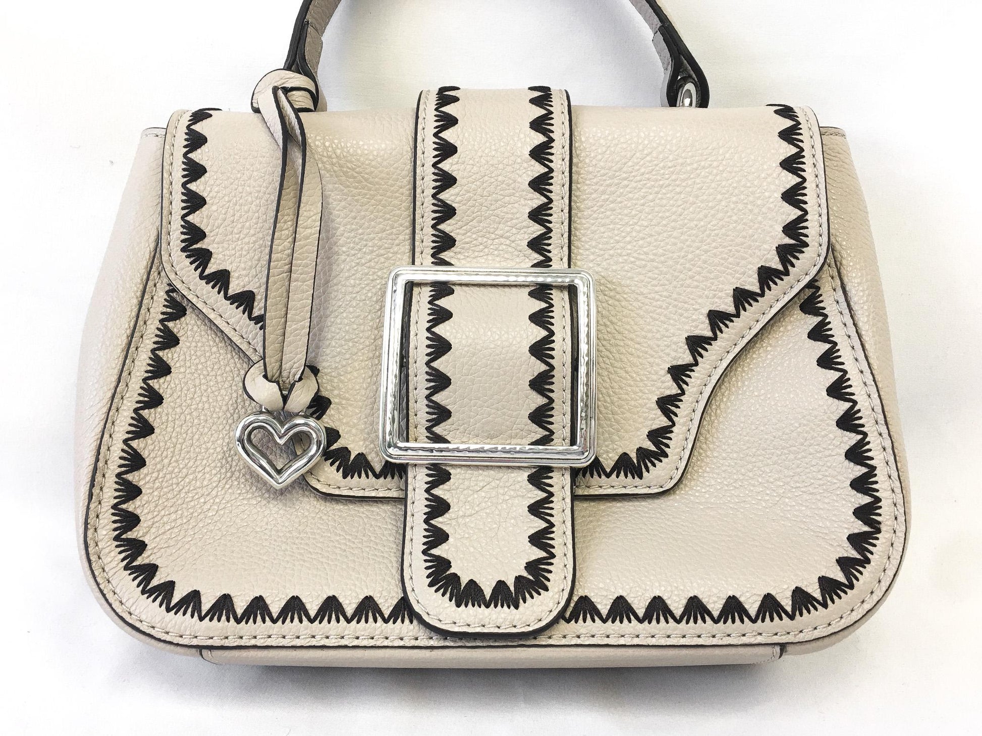 NWOT Brighton Elliot Cream/Off-White Leather Small Flap Top Handle Bag with Detachable Crossbody Strap, Vintage Western Handbag