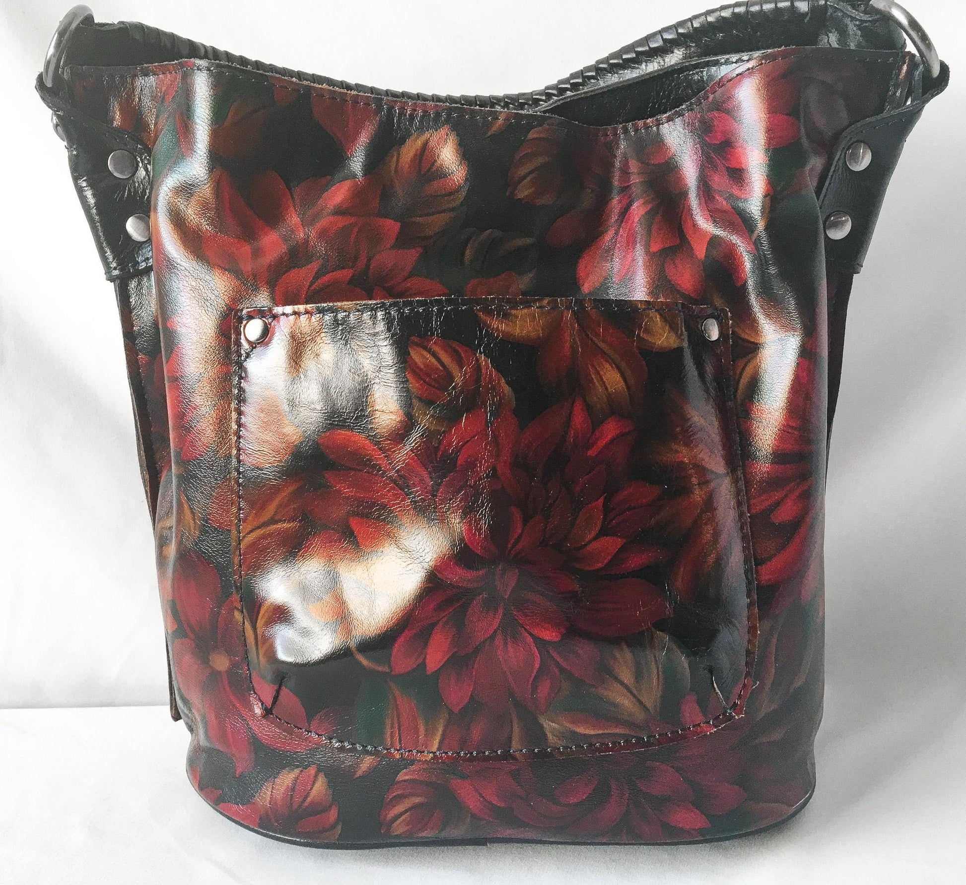 Vintage Inspired Patricia Nash Octavia Floral Leather Bucket Tote Bag, Missing Crossbody Strap, Vintage Western Handbag