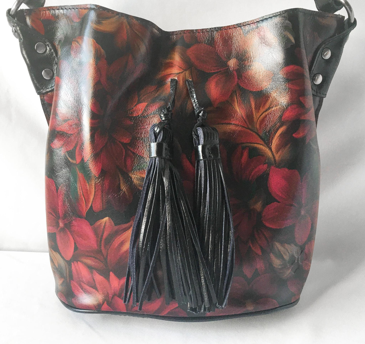 Vintage Inspired Patricia Nash Octavia Floral Leather Bucket Tote Bag, Missing Crossbody Strap, Vintage Western Handbag