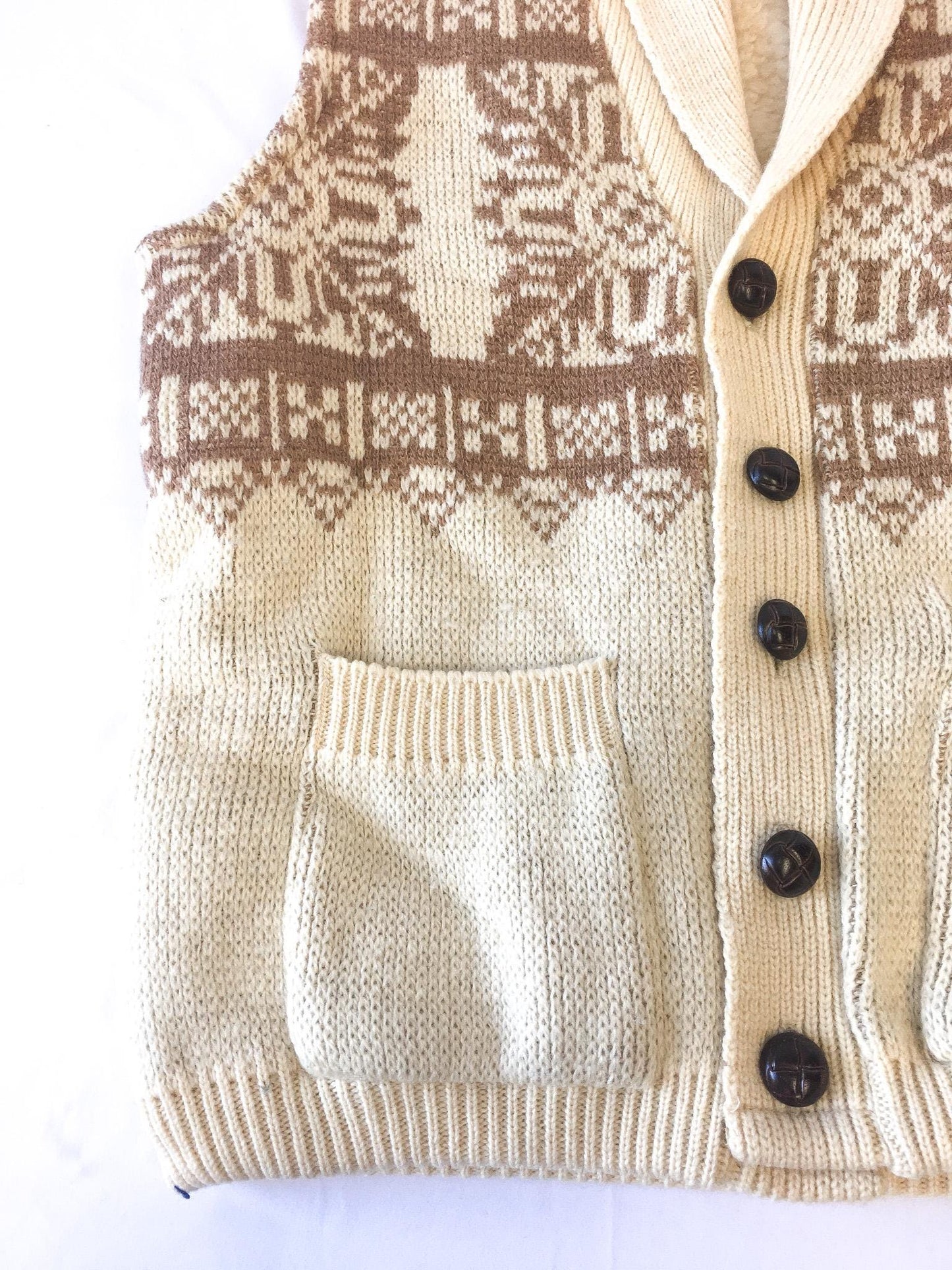 Vintage 70s Lobo by Pendleton Cream/Off-White Brown Navajo Patterned Wool Sherpa Lined Vest, Men's Sz. M, Vintage Western Vest