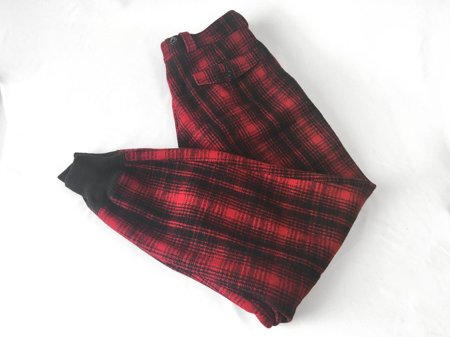 Vintage 80s Woolrich Red Plaid Wool Hunting Field Jogger Pants, Style #1983, Sz. 36" x 30"