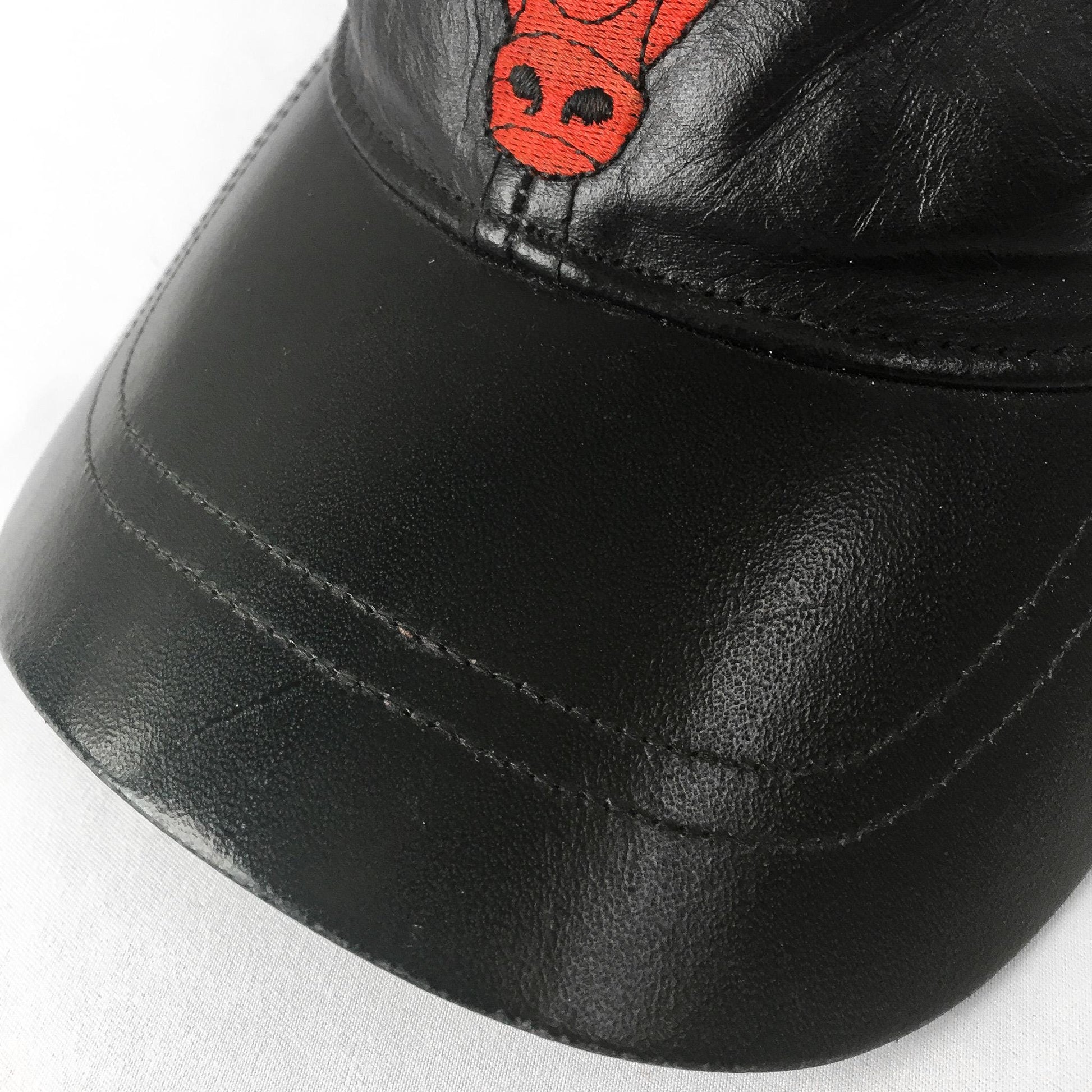 Vintage 90s Chicago Bulls Black Leather NBA Leathers Embroidered Logo Baseball Cap, Vintage Bulls NBA Streetwear Apparel