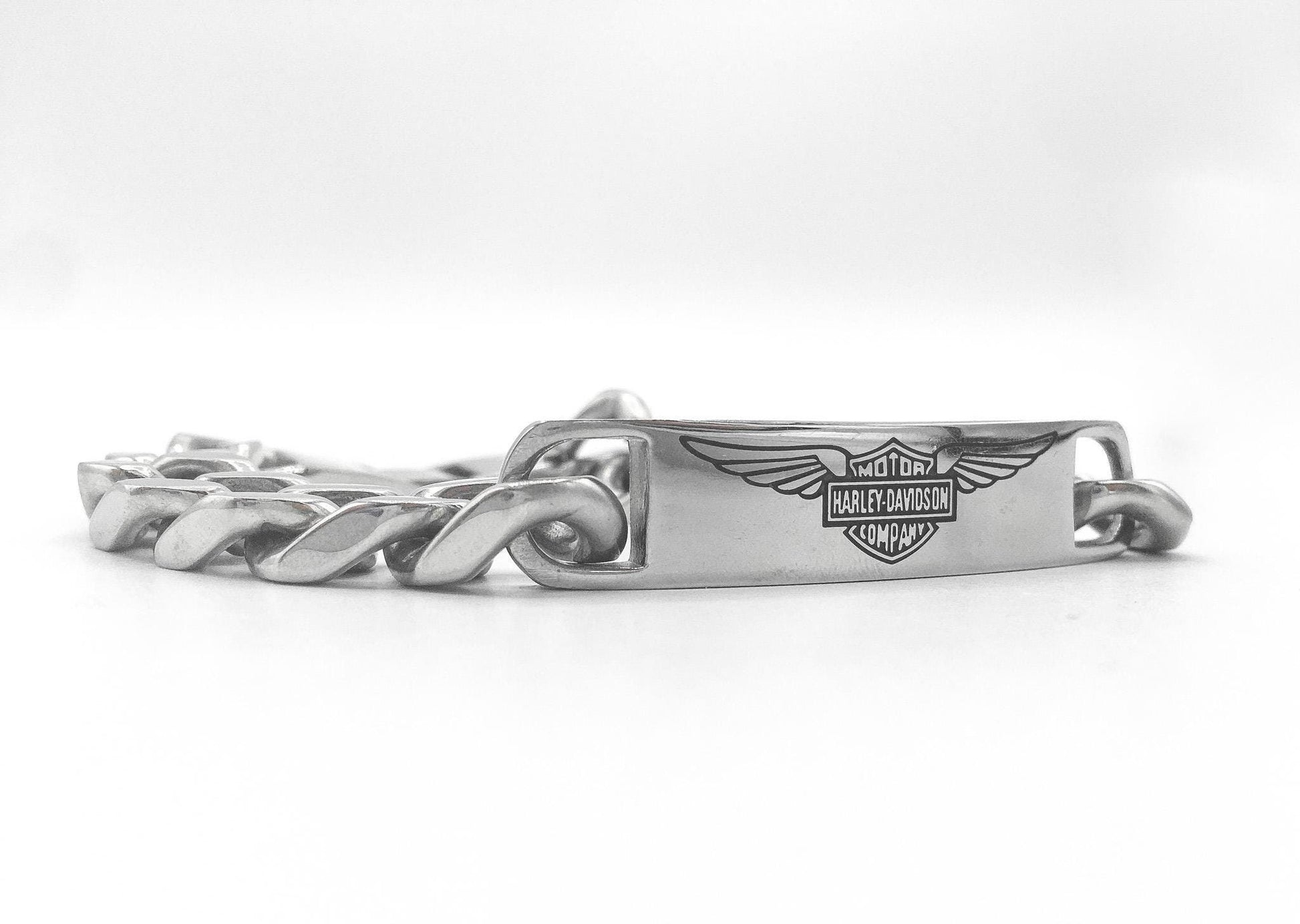 Stainless Steel Harley Davidson Silver 5mm Chain Link Bracelet, 9", Harley Biker Motorcycle Bracelet