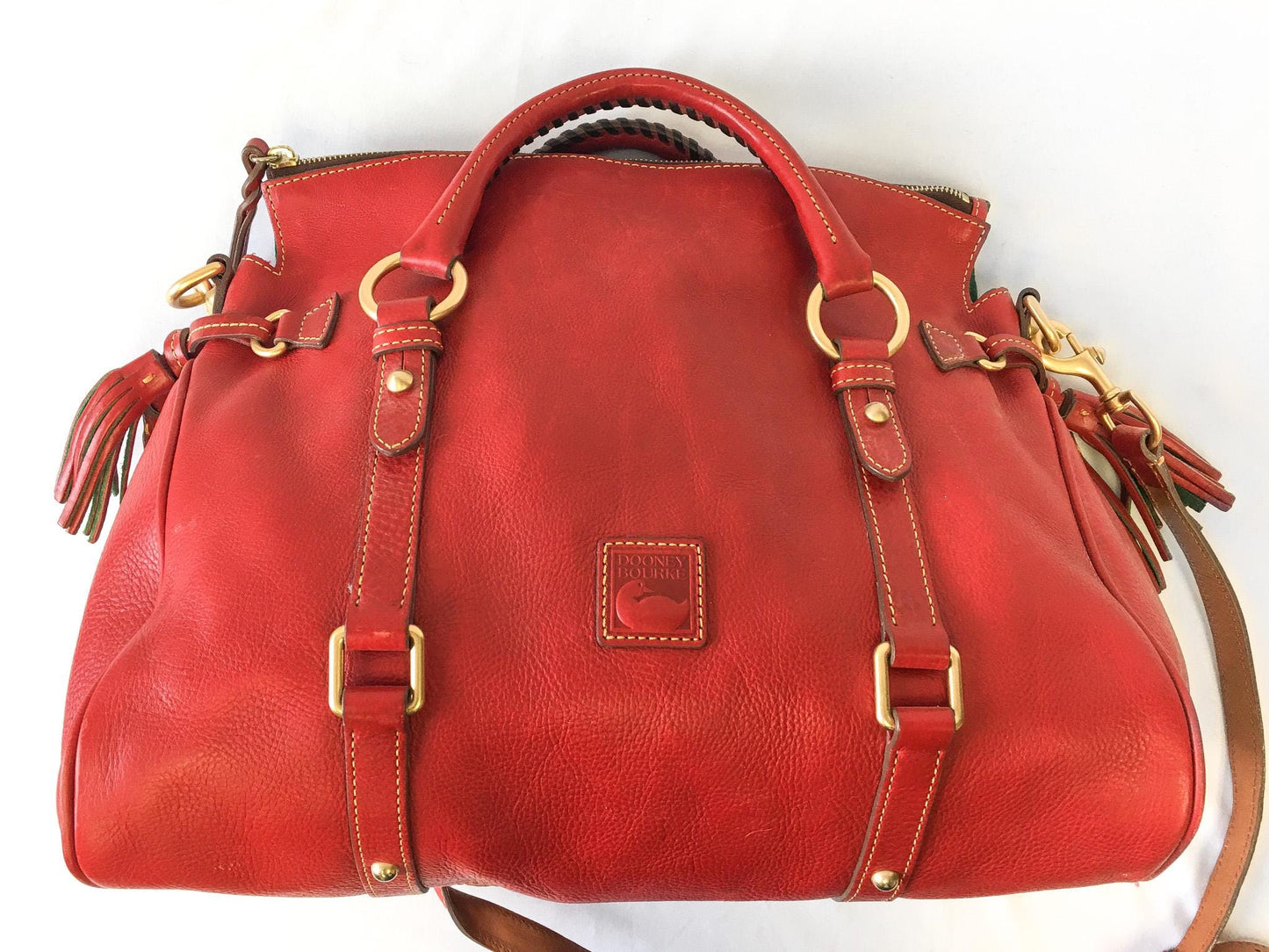 Vintage Dooney and Bourke Florentine Red Leather Satchel with Crossbody Strap, Vintage Dooney Handbag