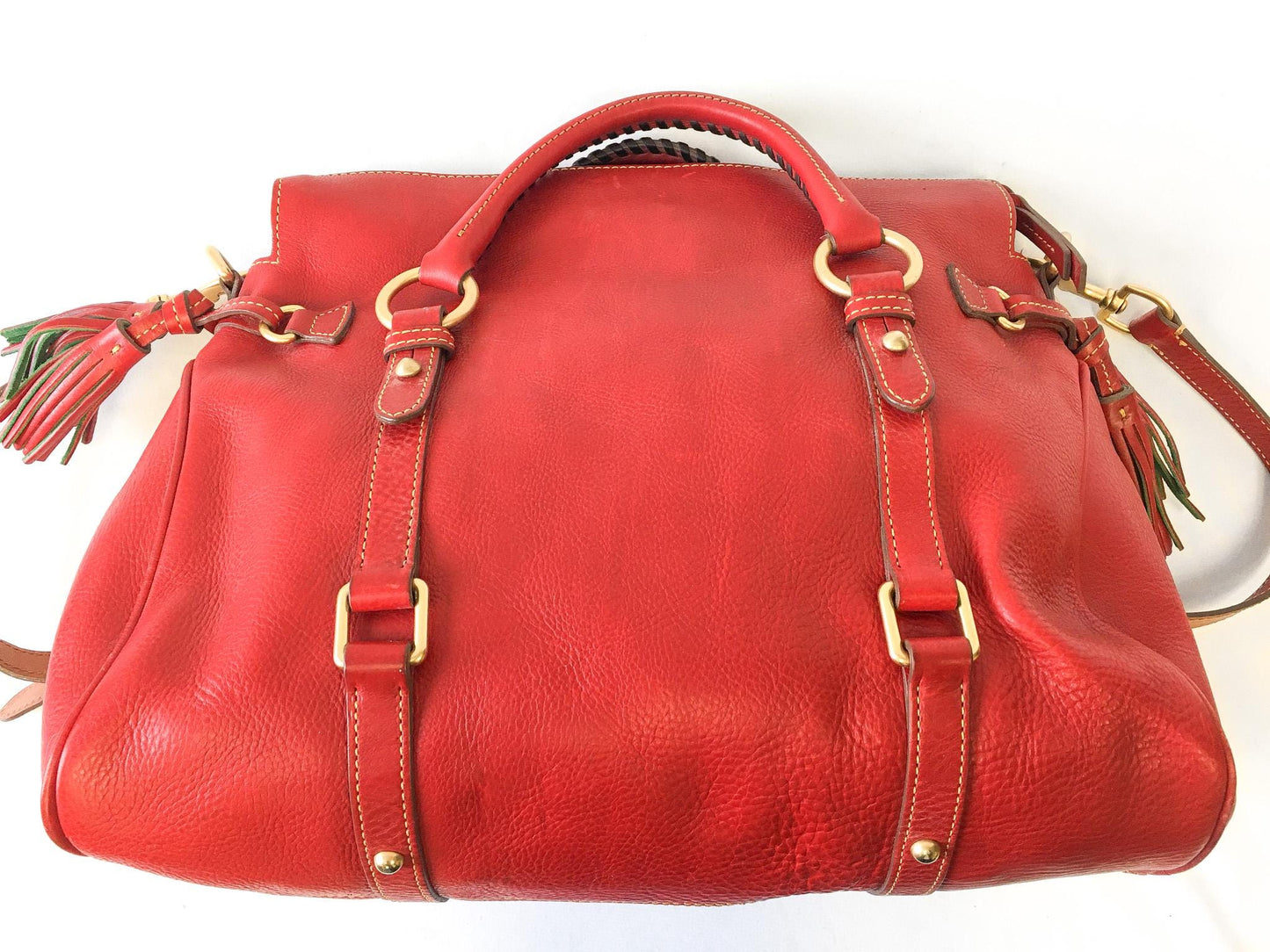 Vintage Dooney and Bourke Florentine Red Leather Satchel with Crossbody Strap, Vintage Dooney Handbag