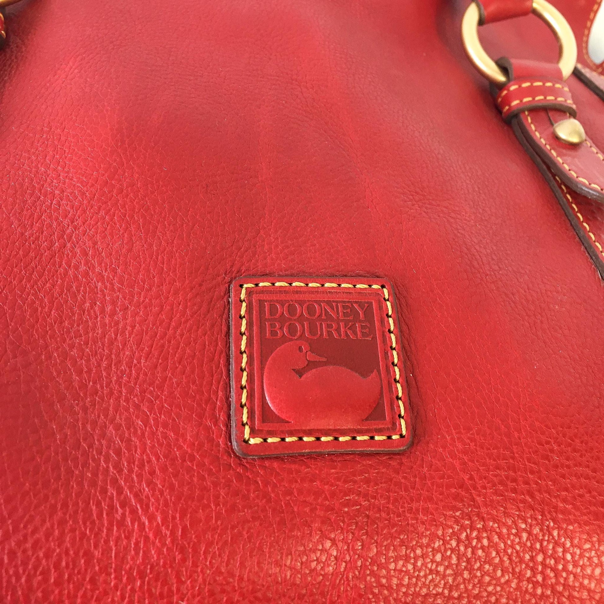 Vintage Dooney and Bourke Florentine Red Leather Satchel with Crossbody Strap, Vintage Dooney Handbag