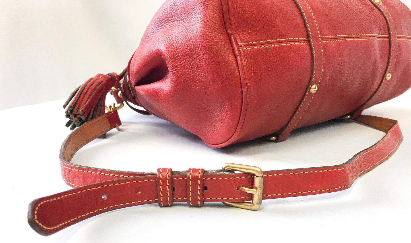 Vintage Dooney and Bourke Florentine Red Leather Satchel with Crossbody Strap, Vintage Dooney Handbag