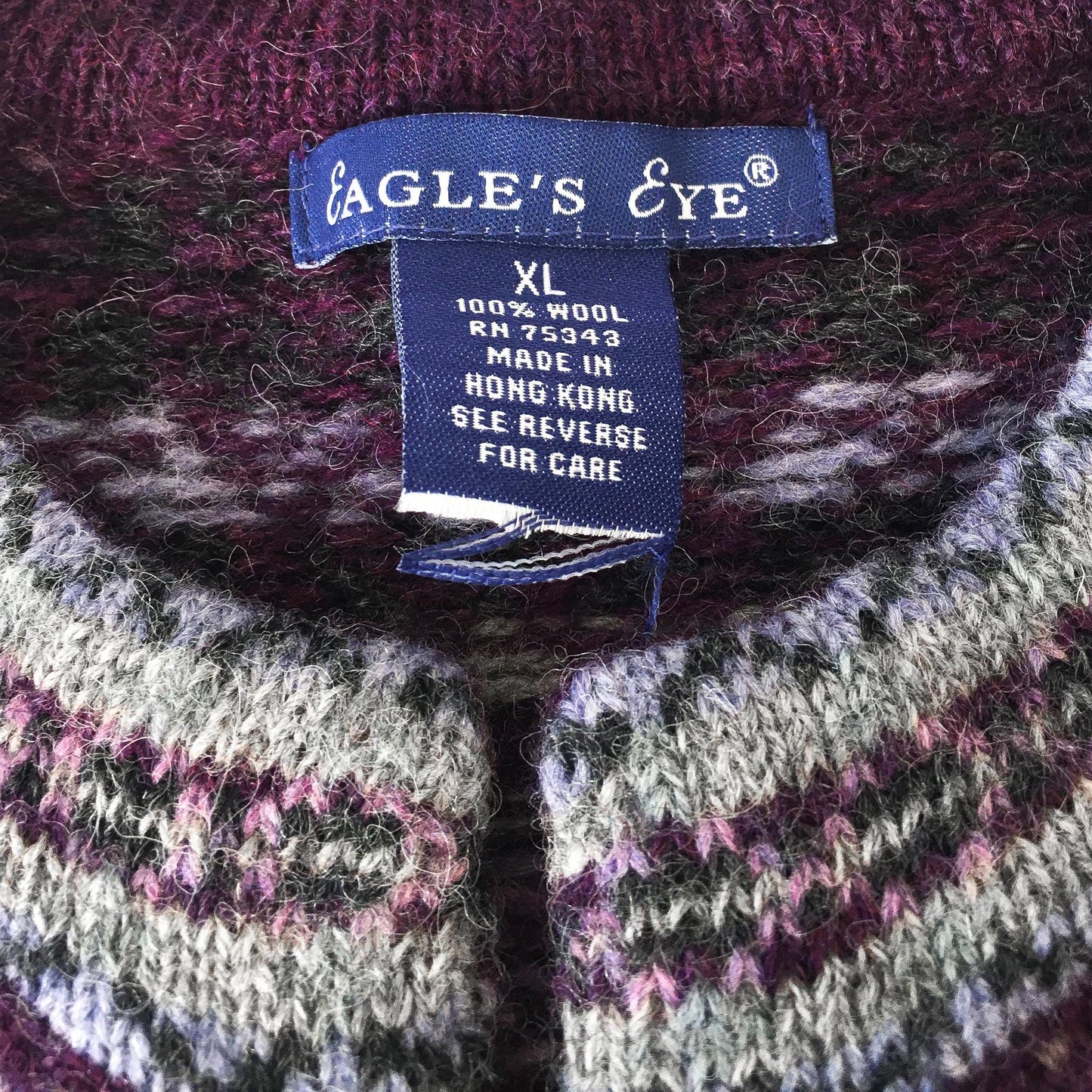 Vintage Eagle's Eye Purple Abstract Striped Wool Clasp Enclosure Cardigan Sweater, Women's Sz. XL