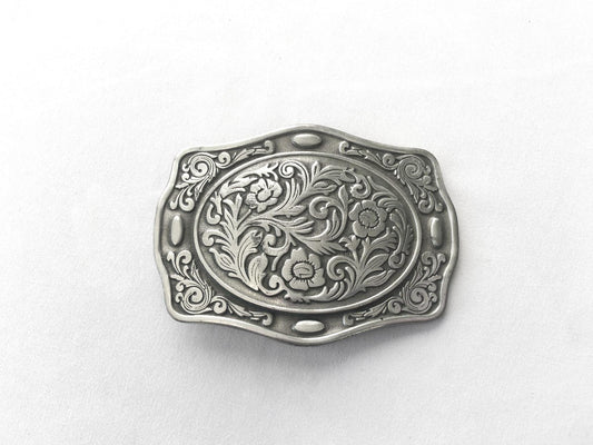 Vintage Pewter Floral Engraved Belt Buckle, Vintage Western Accessories