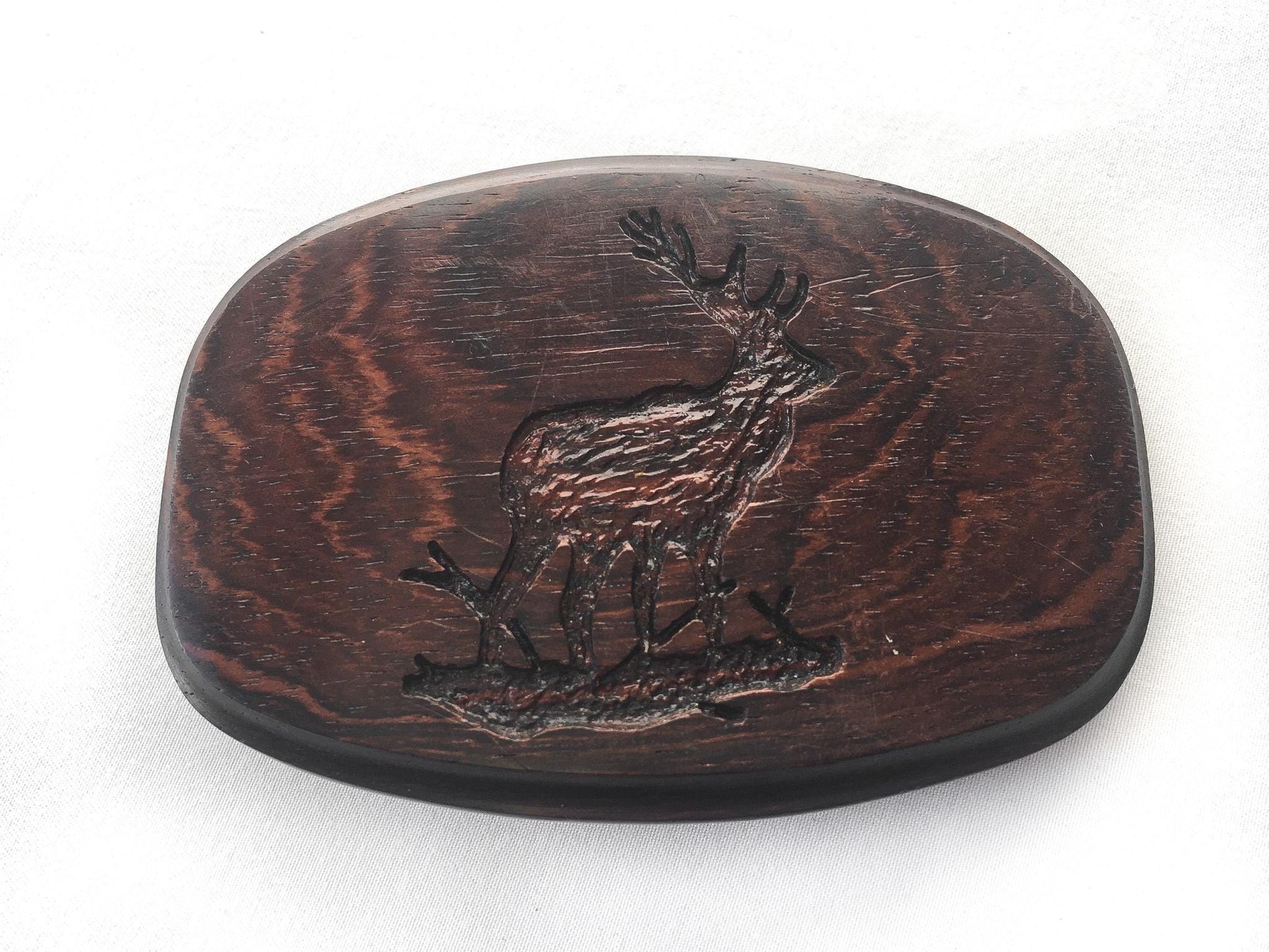 Vintage 90s Handcrafted Deer Engraved Wooden Belt Buckle, Vintage Western Accessories