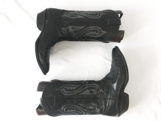 Vintage Nocona Black Leather Embroidered Cowboy Boots, Men's Sz. 10D, Vintage Western Boots