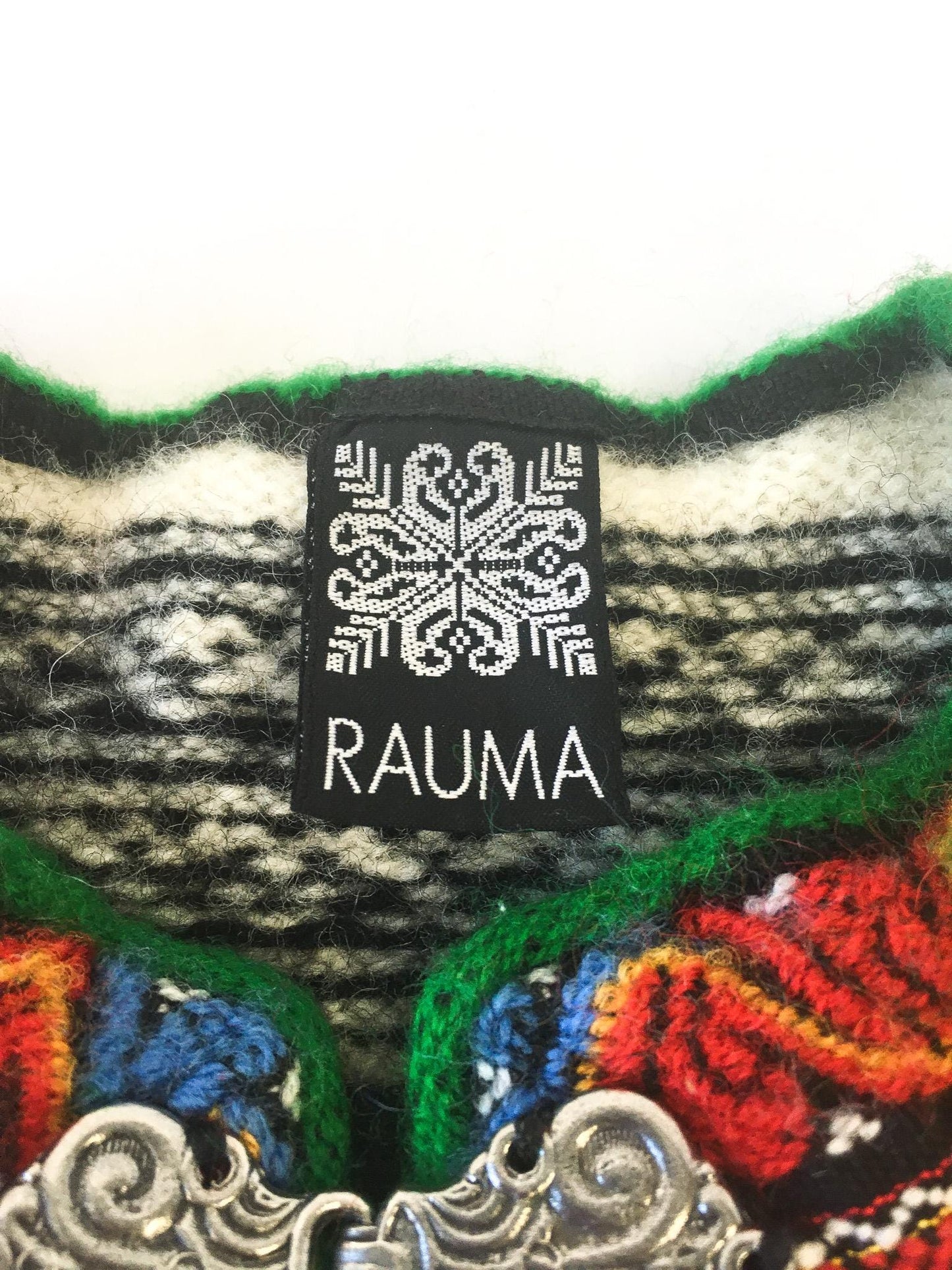 Vintage Rauma Cream/Gray/Rainbow Wool Quarter Clasp Sweater, Men's Sz. M/L, Vintage Nordic Sweater